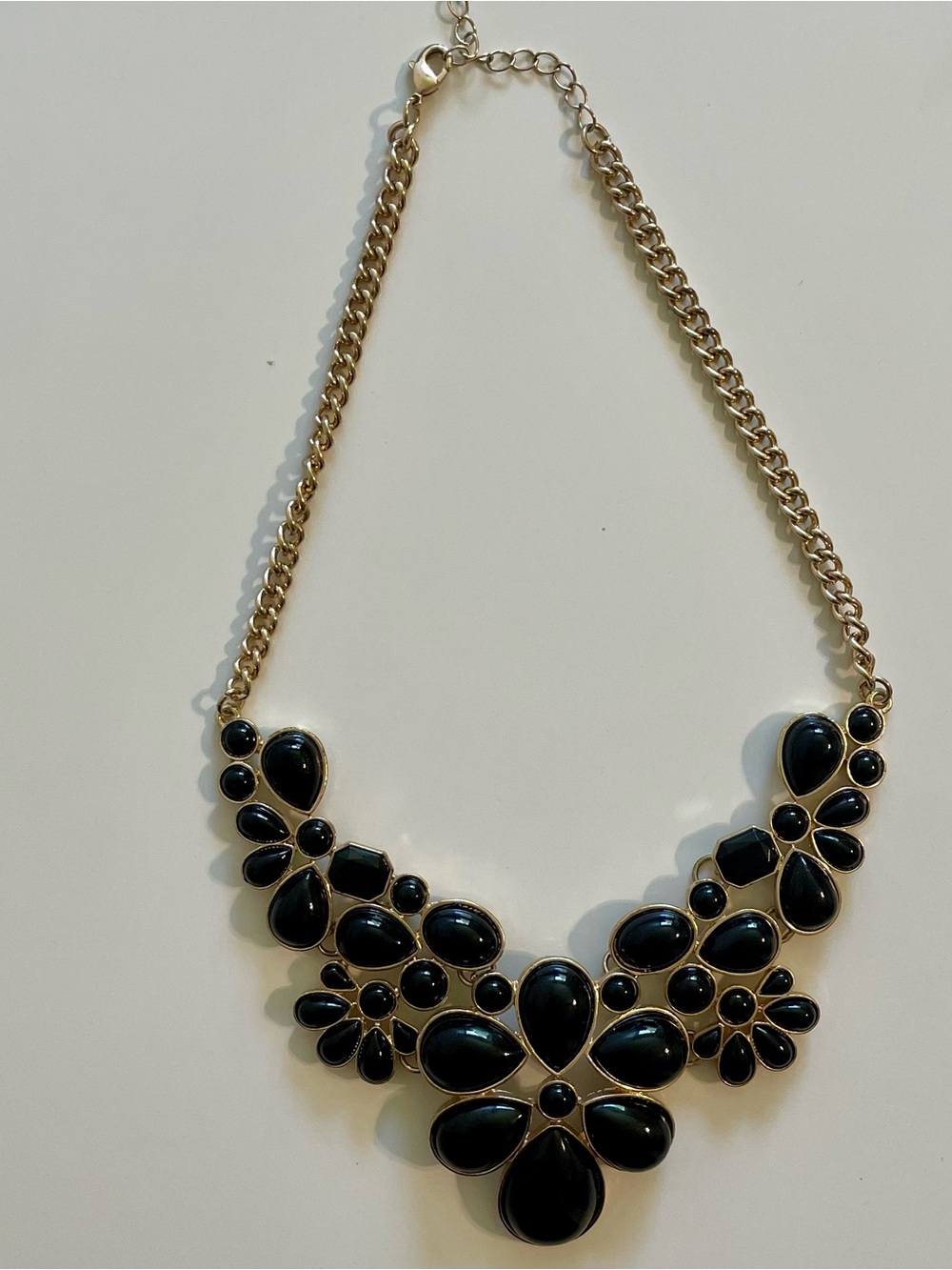 Gold Tone Chain Black Statement Bib Necklace